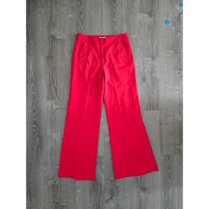 Halston Lipstick Red High Rise Wide Leg Pleated Pants Size 8